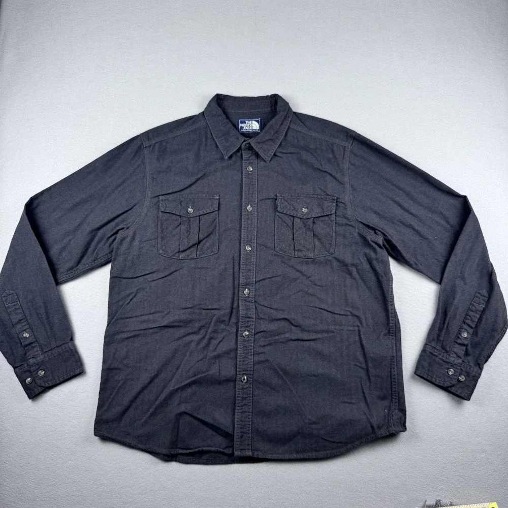 The Northface Flannel Men XL Gray Long Sleeve Button Pockets Gorp Hiking Outdoor